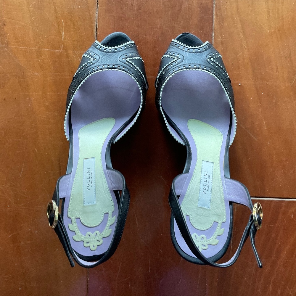 Pollini handmade in Italy leather slingback heels. Size 37.5